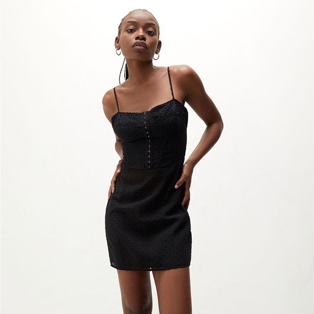 NEW Pacsun LA Hearts Women’s Black Lace Trim Ribbed Corset Mini Dress Size Small